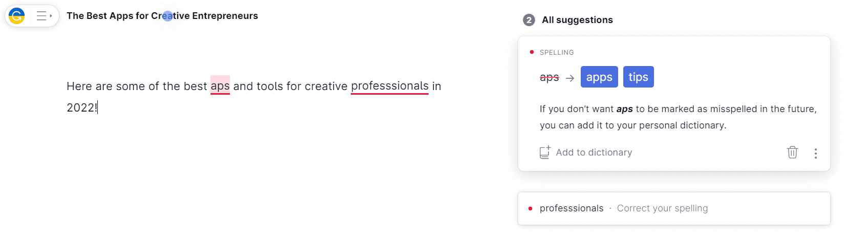 Grammarly App - Apps for Copywriters