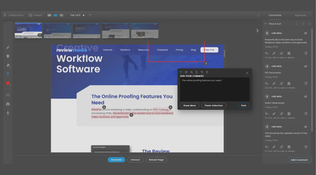 ReviewStudio web HTML text annotation updates